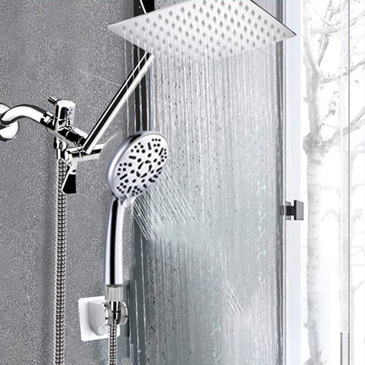 Lisslune | Modern Style Dual Shower Head 9-Spray Silver Wall Mount Shower Head