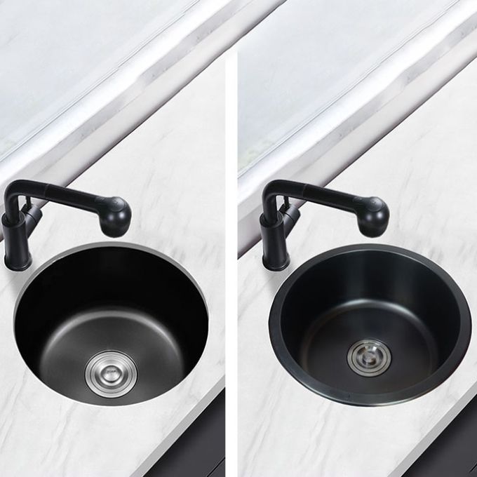 Lisslune | Stainless Steel Round Sink in Black Single Basin Undermount Sink with Basket Strainer