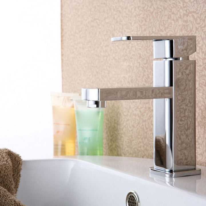 Lisslune | Cubic Chrome Bathroom Faucet Low Arc Single Lever Basin Faucet