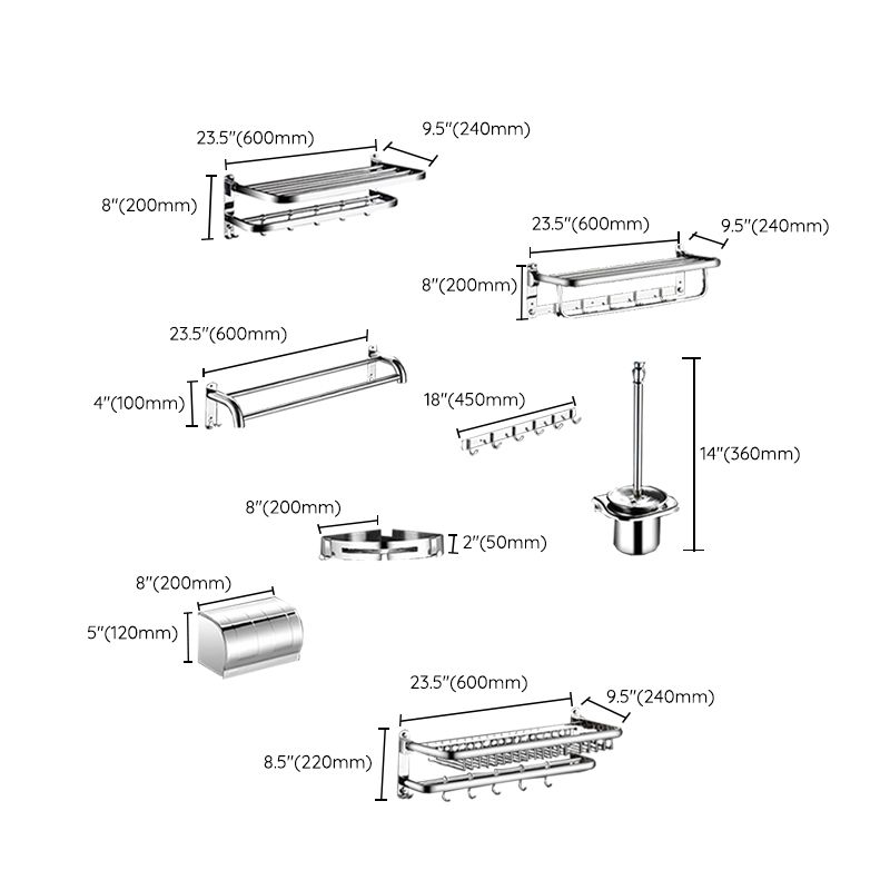 Lisslune | Classic Polished Chrome Bathroom Accessory Set Towel Holder/Paper Holder/Robe Hooks Included
