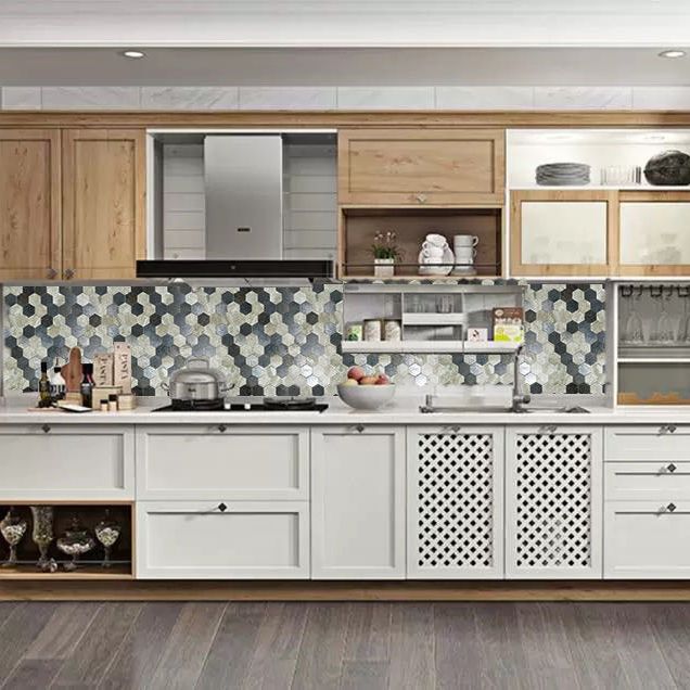 Lisslune | Hexagonal Mosaic Tiles Metal Peel and Stick Tiles for Kitchen and Bathroom, 11.8" x 11.8"