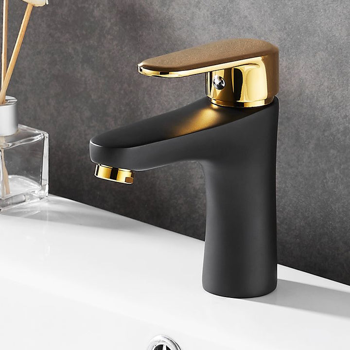 Lisslune | Black-Gold Vessel Sink Faucet Lever Handle Low Arc Vessel Faucet