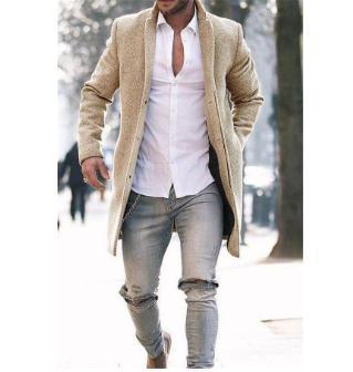 Men's elegant long coat in minimalist design with practical pockets Lisslune