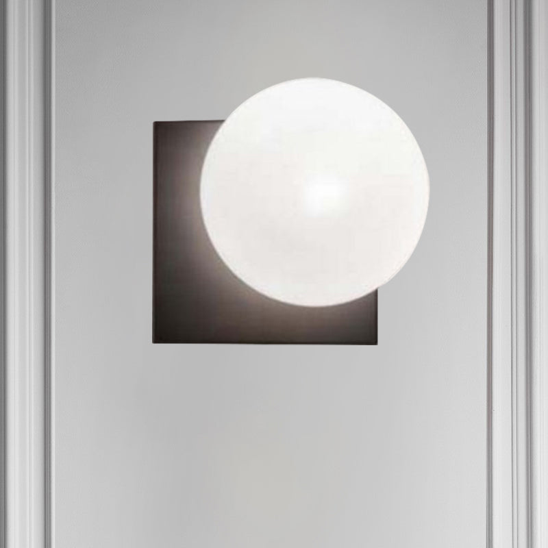 Skørter | Modern 1-Light Wall Lamp with White Glass Shade Black Round Wall-Mounted Light Fixture