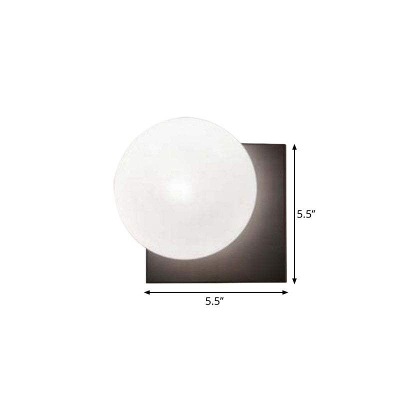 Skørter | Modern 1-Light Wall Lamp with White Glass Shade Black Round Wall-Mounted Light Fixture