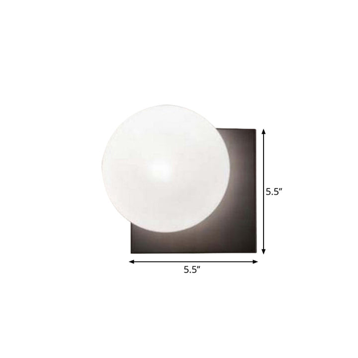 Skørter | Modern 1-Light Wall Lamp with White Glass Shade Black Round Wall-Mounted Light Fixture