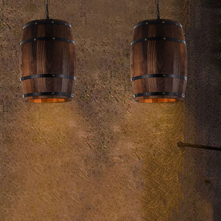 Lisslune | BarrelGlow Vintage Pendant Light | Wood Wine Barrel Design | 1-bulb | Rustic Lighting