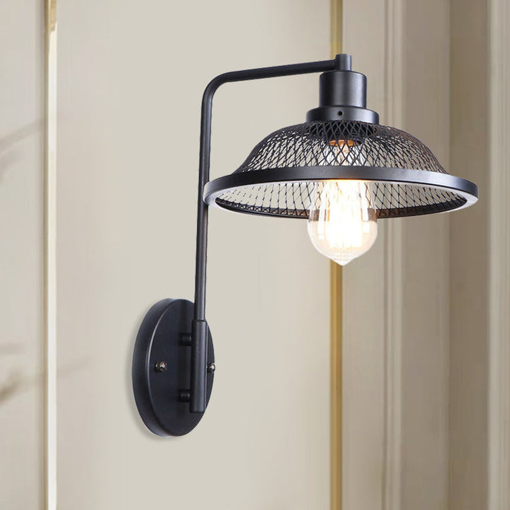Skørter | Flared Restaurant Wall Lamp with Mesh Shade Retro Style Wrought Iron 1 Bulb Black/Rust Wall Lamp