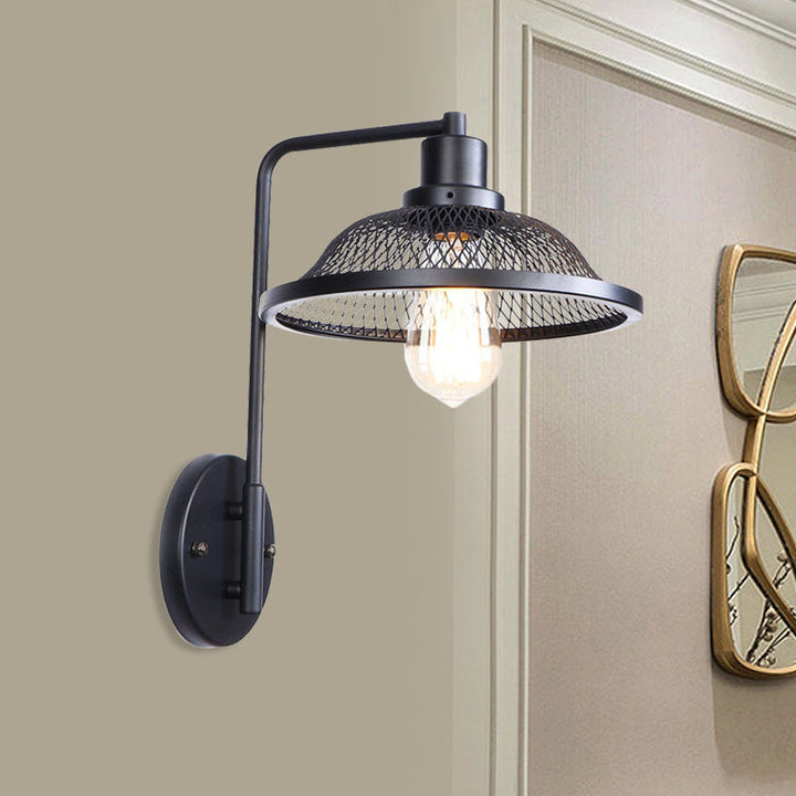 Skørter | Flared Restaurant Wall Lamp with Mesh Shade Retro Style Wrought Iron 1 Bulb Black/Rust Wall Lamp