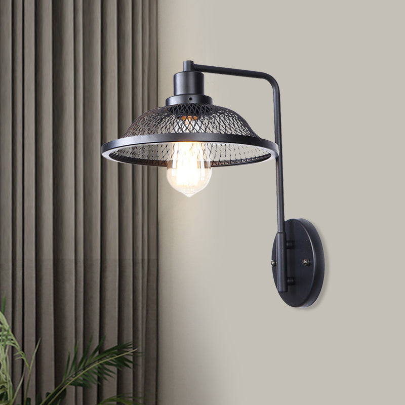 Skørter | Flared Restaurant Wall Lamp with Mesh Shade Retro Style Wrought Iron 1 Bulb Black/Rust Wall Lamp