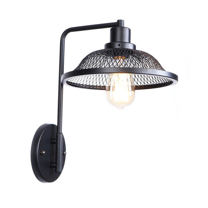 Skørter | Flared Restaurant Wall Lamp with Mesh Shade Retro Style Wrought Iron 1 Bulb Black/Rust Wall Lamp