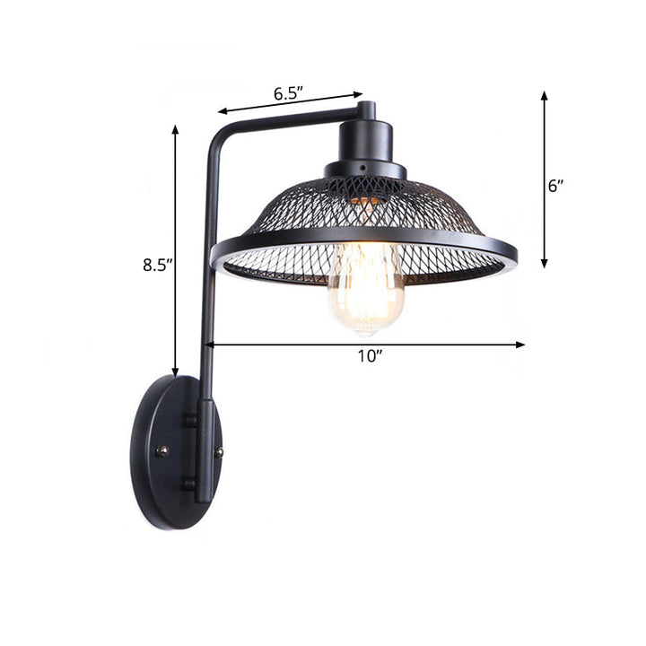 Skørter | Flared Restaurant Wall Lamp with Mesh Shade Retro Style Wrought Iron 1 Bulb Black/Rust Wall Lamp
