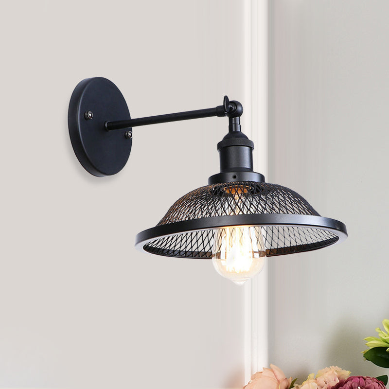 Skørter | Flared Restaurant Wall Lamp with Mesh Shade Retro Style Wrought Iron 1 Bulb Black/Rust Wall Lamp