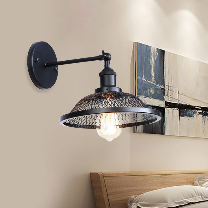 Skørter | Flared Restaurant Wall Lamp with Mesh Shade Retro Style Wrought Iron 1 Bulb Black/Rust Wall Lamp