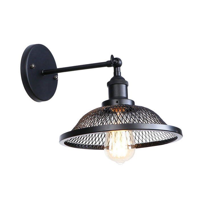 Skørter | Flared Restaurant Wall Lamp with Mesh Shade Retro Style Wrought Iron 1 Bulb Black/Rust Wall Lamp