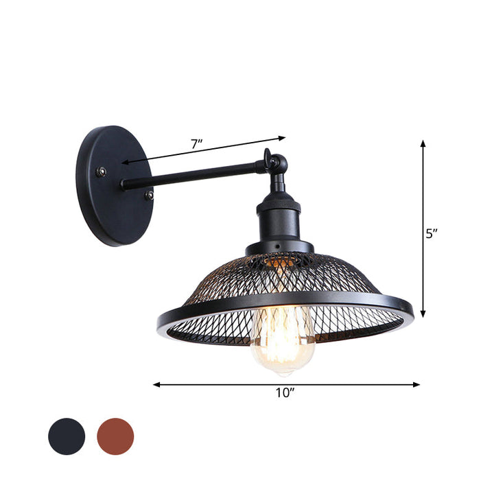 Skørter | Flared Restaurant Wall Lamp with Mesh Shade Retro Style Wrought Iron 1 Bulb Black/Rust Wall Lamp