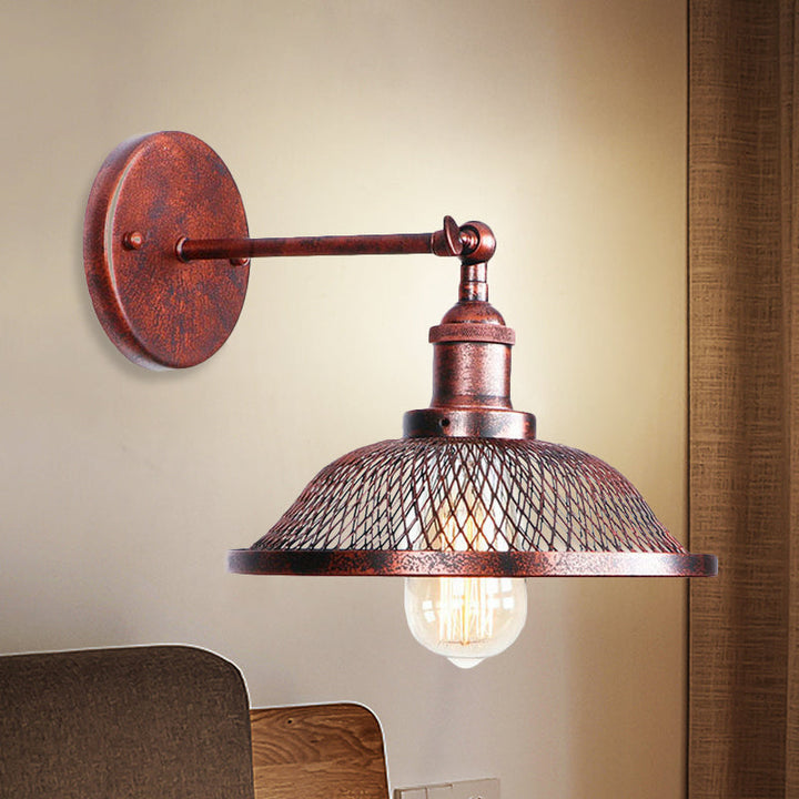 Skørter | Flared Restaurant Wall Lamp with Mesh Shade Retro Style Wrought Iron 1 Bulb Black/Rust Wall Lamp
