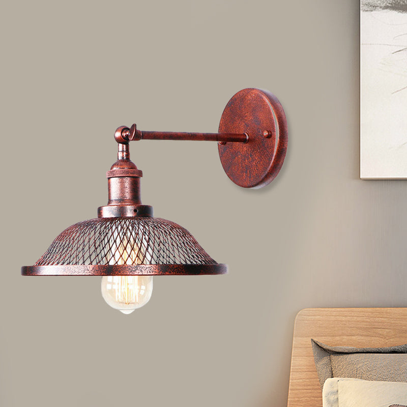 Skørter | Flared Restaurant Wall Lamp with Mesh Shade Retro Style Wrought Iron 1 Bulb Black/Rust Wall Lamp