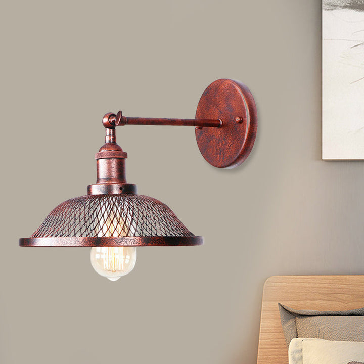 Skørter | Flared Restaurant Wall Lamp with Mesh Shade Retro Style Wrought Iron 1 Bulb Black/Rust Wall Lamp