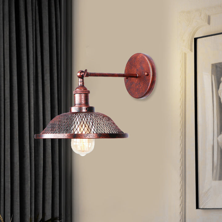 Skørter | Flared Restaurant Wall Lamp with Mesh Shade Retro Style Wrought Iron 1 Bulb Black/Rust Wall Lamp