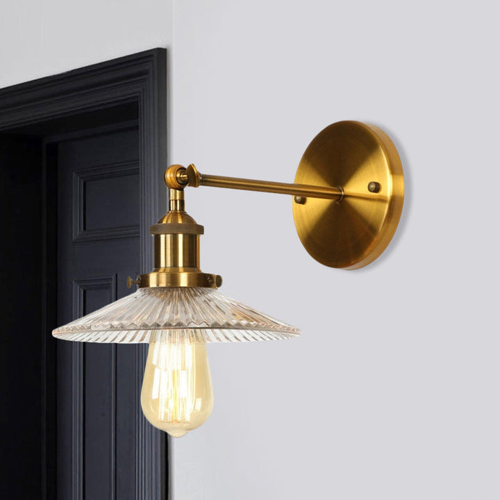 Lisslune | 1 Light Transparent Textured Glass Wall Lamp Vintage Brass Tailored Bedroom Lighting Fixture