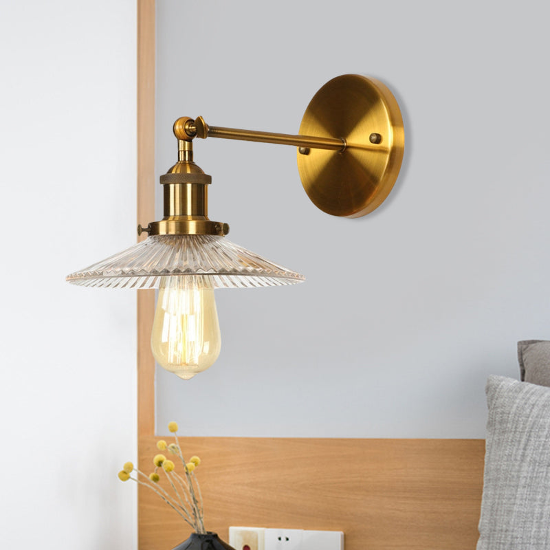 Lisslune | 1 Light Transparent Textured Glass Wall Lamp Vintage Brass Tailored Bedroom Lighting Fixture