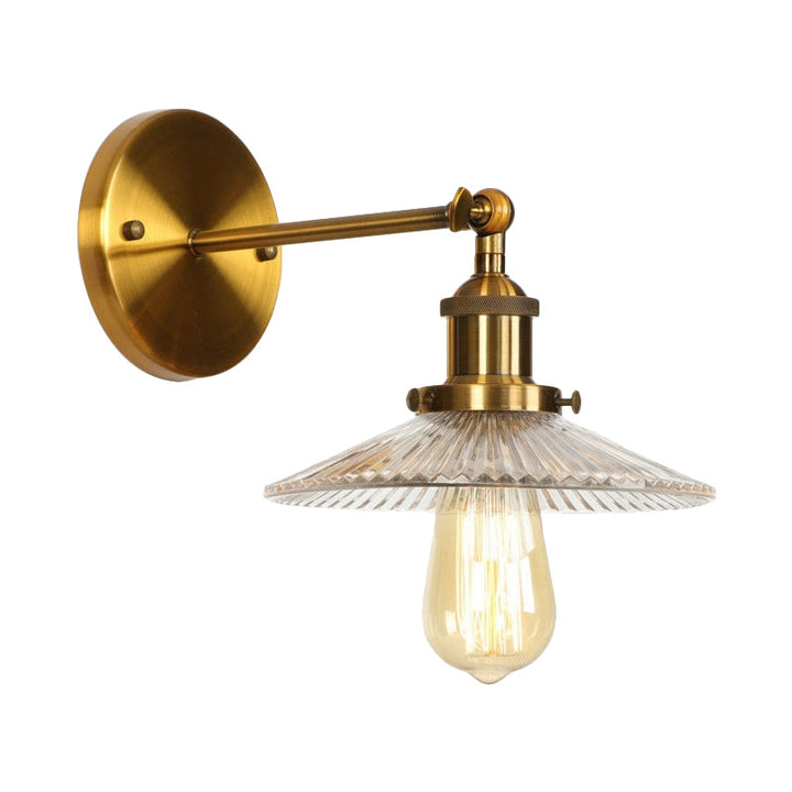 Lisslune | 1 Light Transparent Textured Glass Wall Lamp Vintage Brass Tailored Bedroom Lighting Fixture