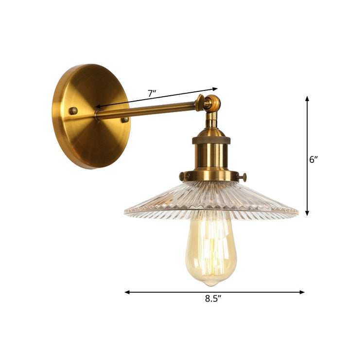 Lisslune | 1 Light Transparent Textured Glass Wall Lamp Vintage Brass Tailored Bedroom Lighting Fixture