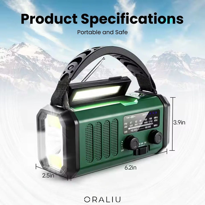 Lisslune | Solar Emergency Radio with Power Bank – Hand Crank & LED Torch for Camping and Outdoor Use