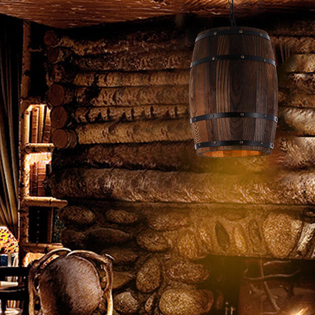Lisslune | BarrelGlow Vintage Pendant Light | Wood Wine Barrel Design | 1-bulb | Rustic Lighting