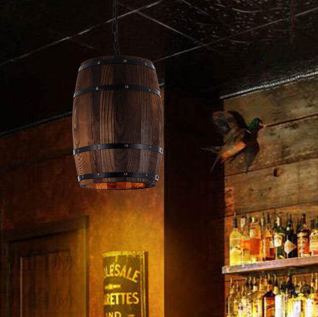 Lisslune | BarrelGlow Vintage Pendant Light | Wood Wine Barrel Design | 1-bulb | Rustic Lighting