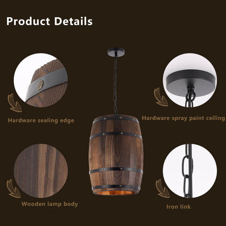 Lisslune | BarrelGlow Vintage Pendant Light | Wood Wine Barrel Design | 1-bulb | Rustic Lighting