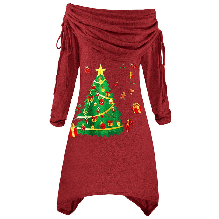 Women's casual Christmas dress with off-the-shoulder design and festive print Lisslune