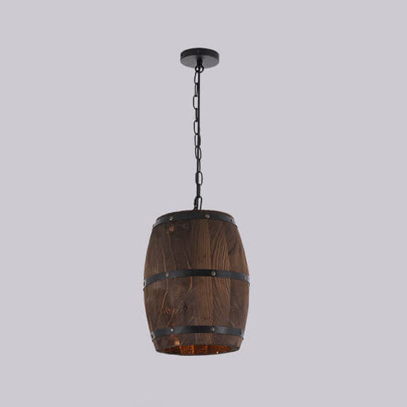 Lisslune | BarrelGlow Vintage Pendant Light | Wood Wine Barrel Design | 1-bulb | Rustic Lighting