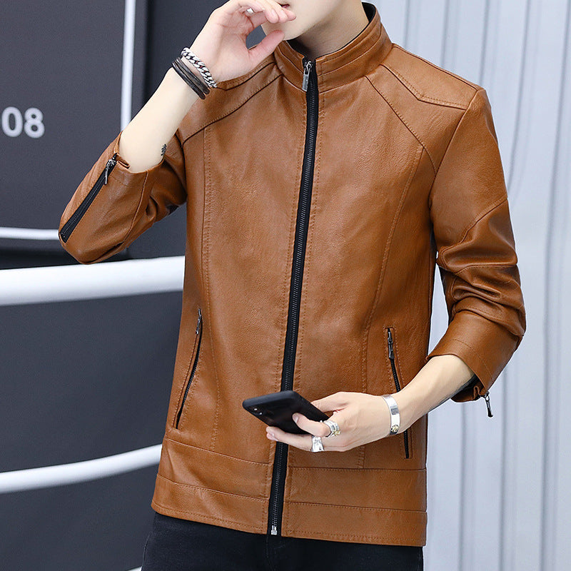 Men's Elegant Synthetic Leather Jacket with A Slim Fit and Practical Zip Pockets Lisslune