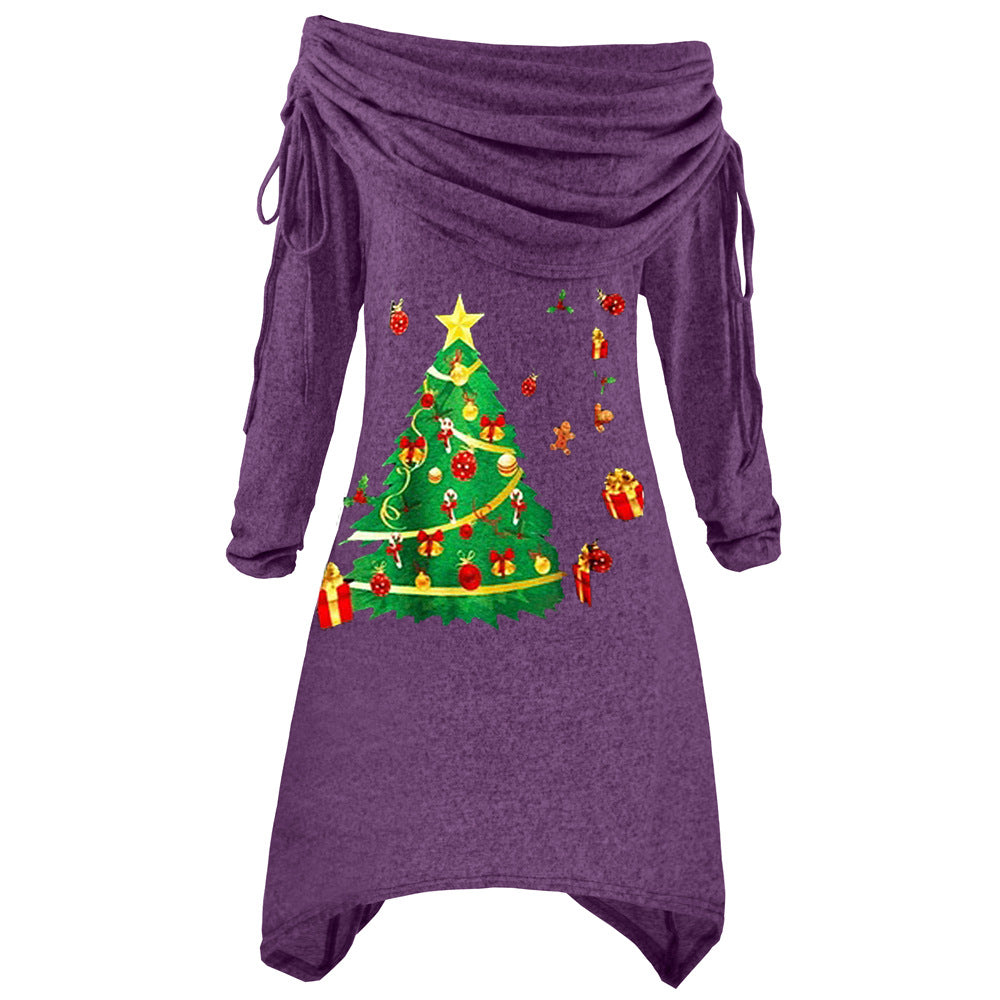 Women's casual Christmas dress with off-the-shoulder design and festive print Lisslune