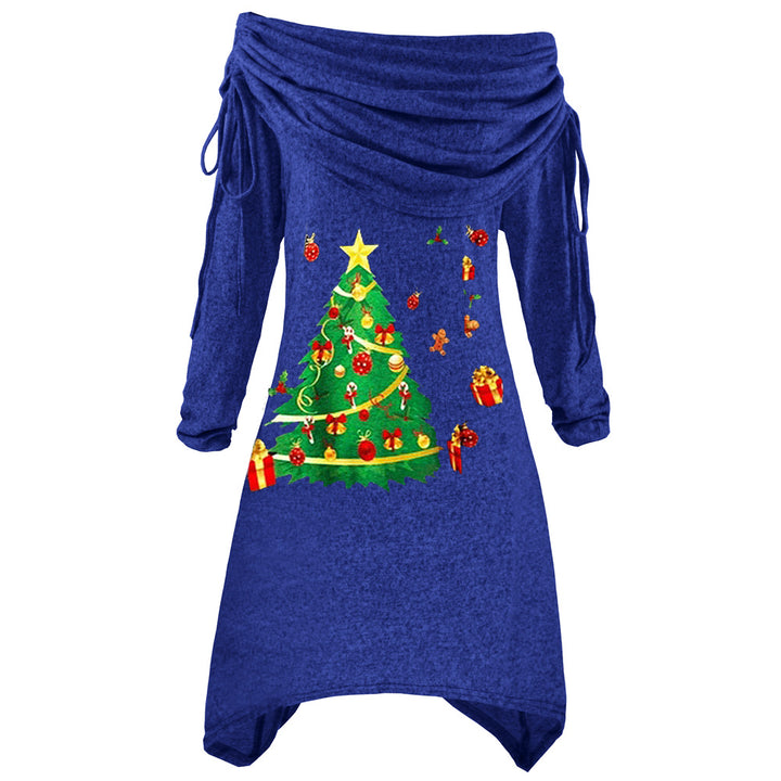 Women's casual Christmas dress with off-the-shoulder design and festive print Lisslune