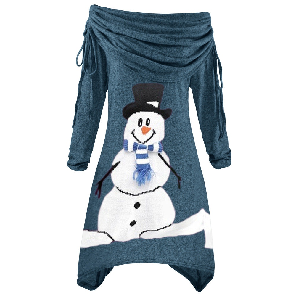 Women's casual Christmas dress with off-the-shoulder design and snowman motif Lisslune