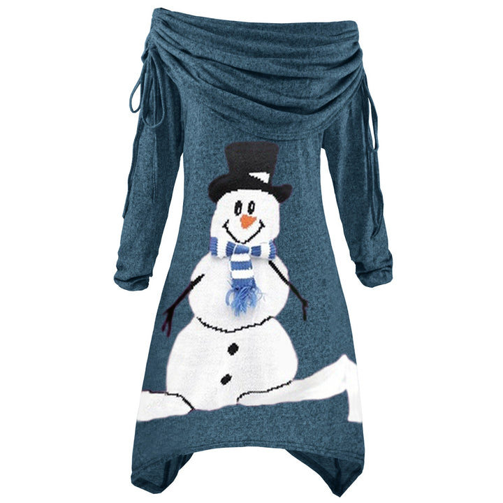 Women's casual Christmas dress with off-the-shoulder design and snowman motif Lisslune