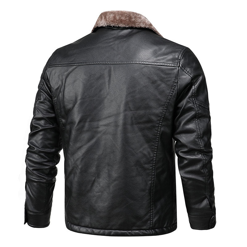 Men's Biker Jacket Made Of High-Quality Leather with Warm Fleece Collar Lisslune