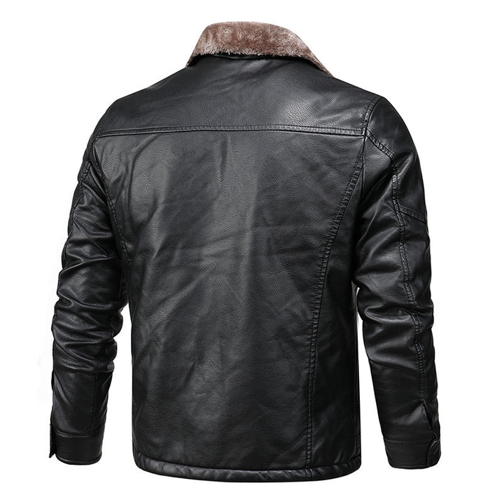 Men's Biker Jacket Made Of High-Quality Leather with Warm Fleece Collar Lisslune