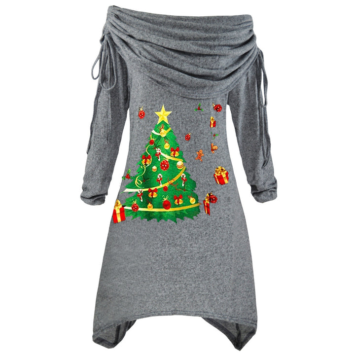 Women's casual Christmas dress with off-the-shoulder design and festive print Lisslune