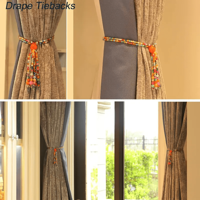 Lisslune | Magnetische Vorhangbindegurte, 2er Pack Bunte Achat Quasten Vorhang Halterungen, Boho Vorhangbänder für dekorative Heimbüros