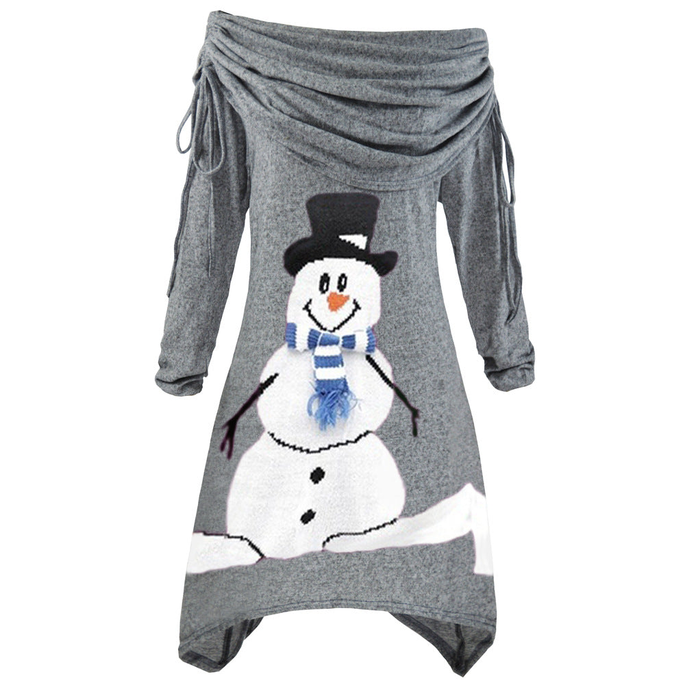 Women's casual Christmas dress with off-the-shoulder design and snowman motif Lisslune