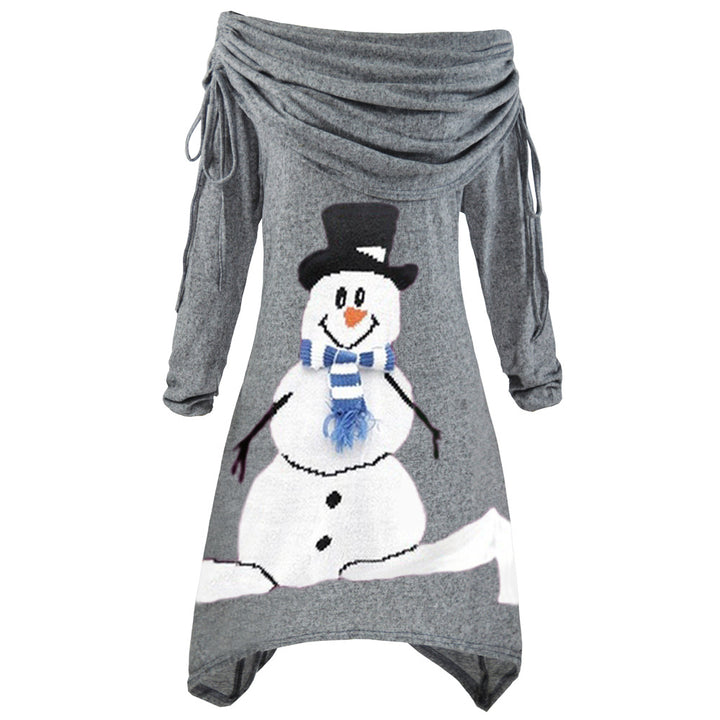 Women's casual Christmas dress with off-the-shoulder design and snowman motif Lisslune