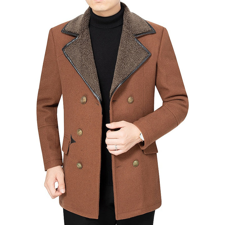 Men's double-breasted jacket made of fabric with fleece collar Lisslune