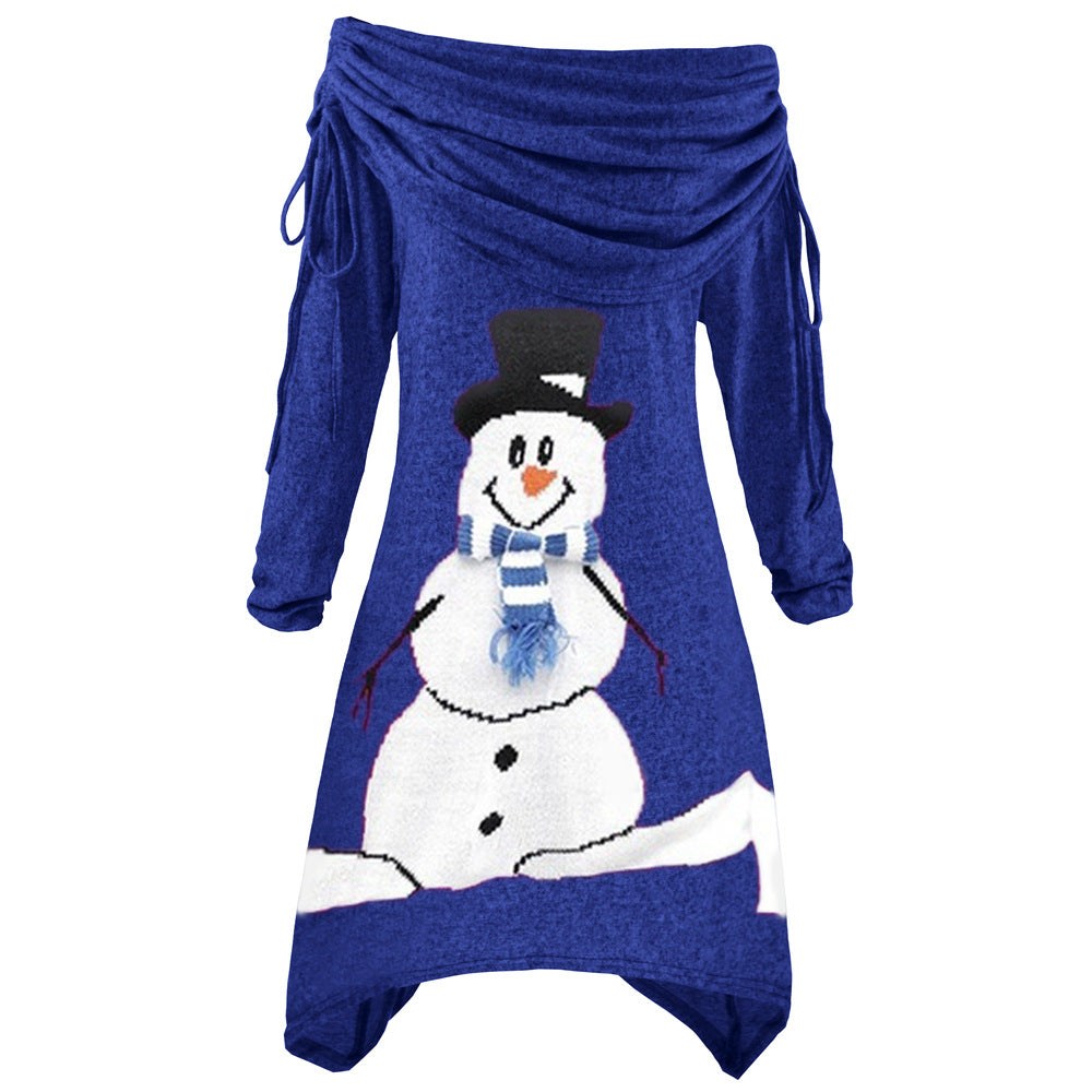 Women's casual Christmas dress with off-the-shoulder design and snowman motif Lisslune
