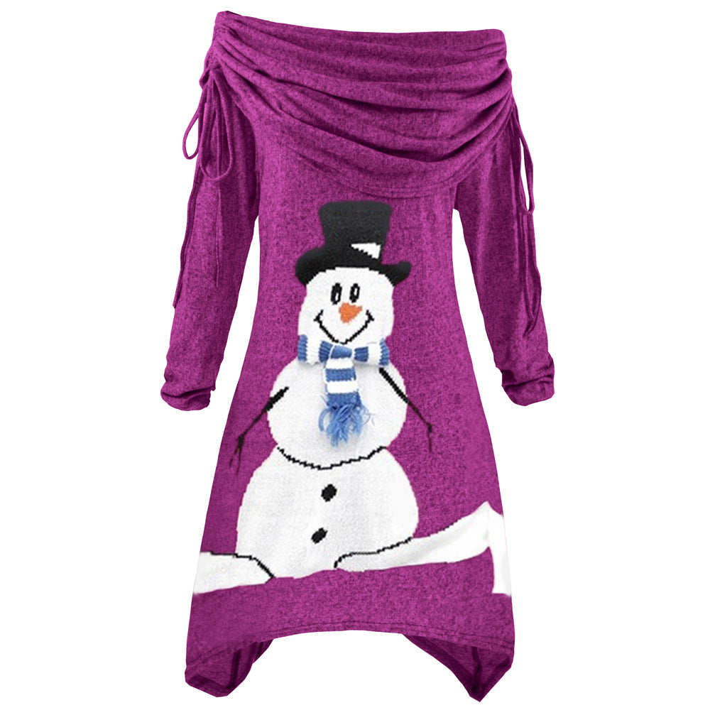 Women's casual Christmas dress with off-the-shoulder design and snowman motif Lisslune