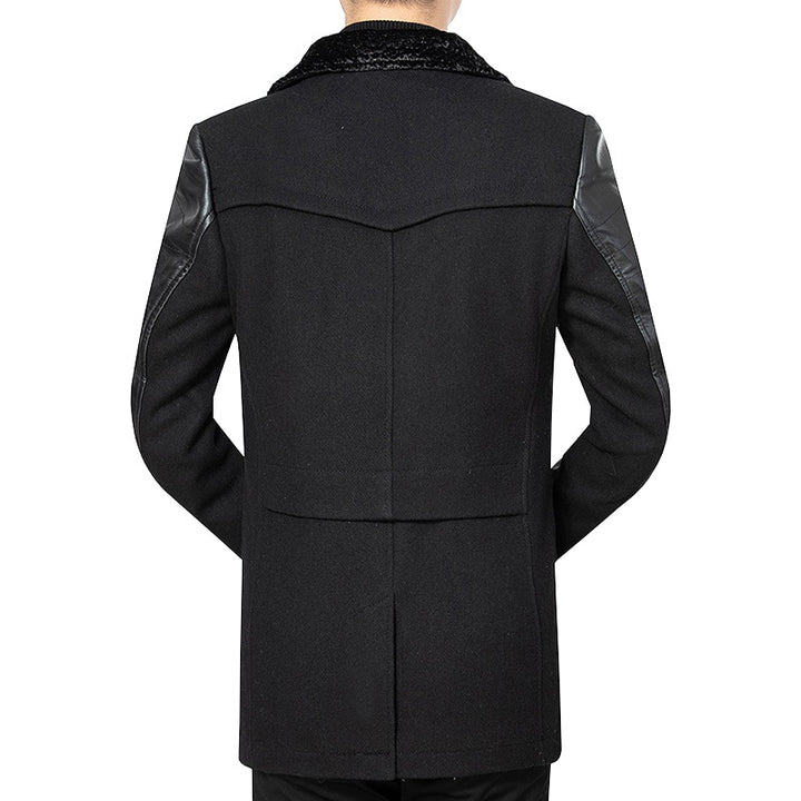 Men's Elegant Coat with Leather Sleeves and Padded Collar Lisslune
