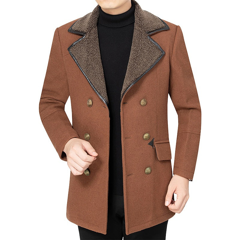 Men's double-breasted jacket made of fabric with fleece collar Lisslune